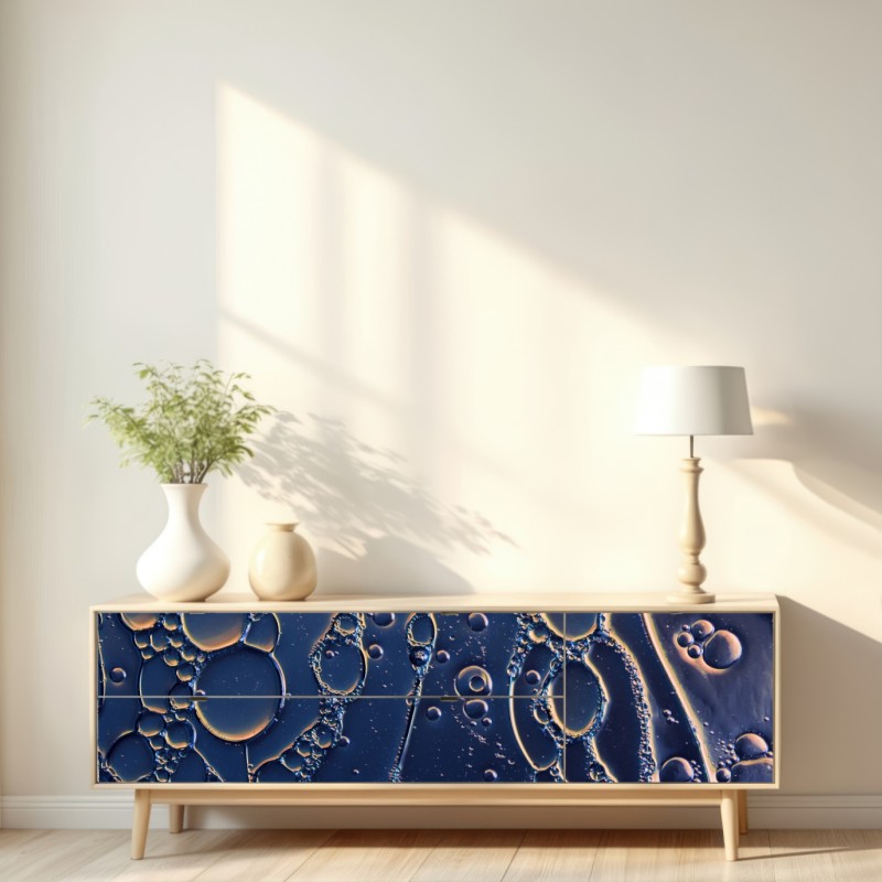 Repositionierbarer Aufkleber blaue und goldene abstrakte blasen – Wallnifity® Repositionierbarer Aufkleber blaue und goldene abstrakte blasen – Wallnifity®