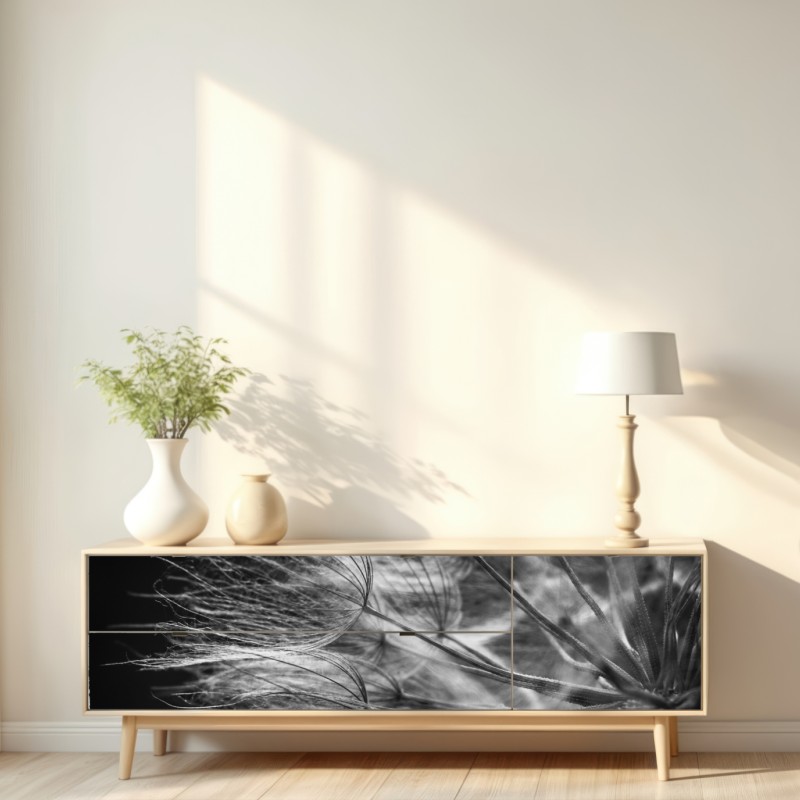 Repositionierbarer Aufkleber zarter löwenzahn in monochrom – Wallnifity® Repositionierbarer Aufkleber zarter löwenzahn in monochrom – Wallnifity®