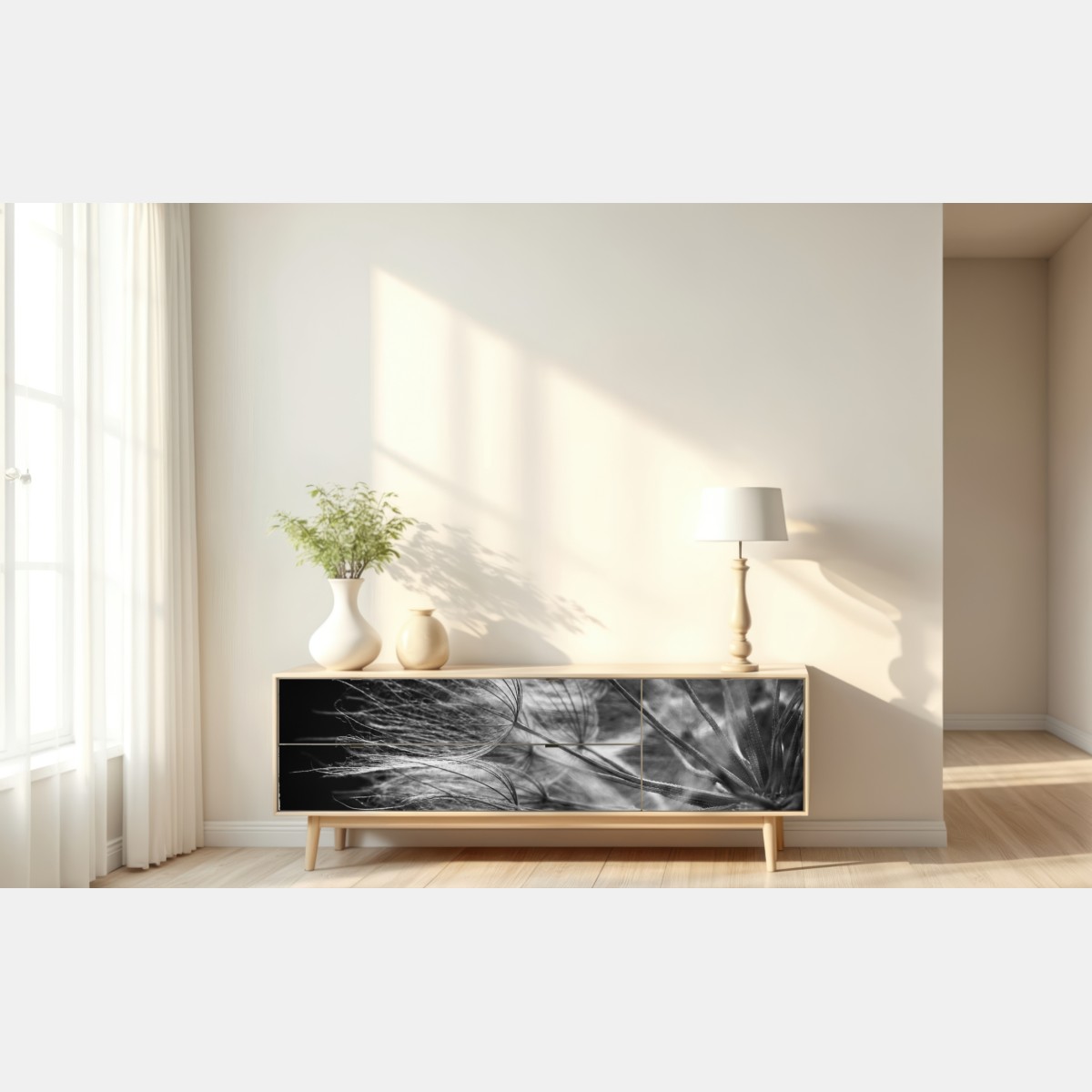 Repositionierbarer Aufkleber zarter löwenzahn in monochrom – Wallnifity® Repositionierbarer Aufkleber zarter löwenzahn in monochrom – Wallnifity®
