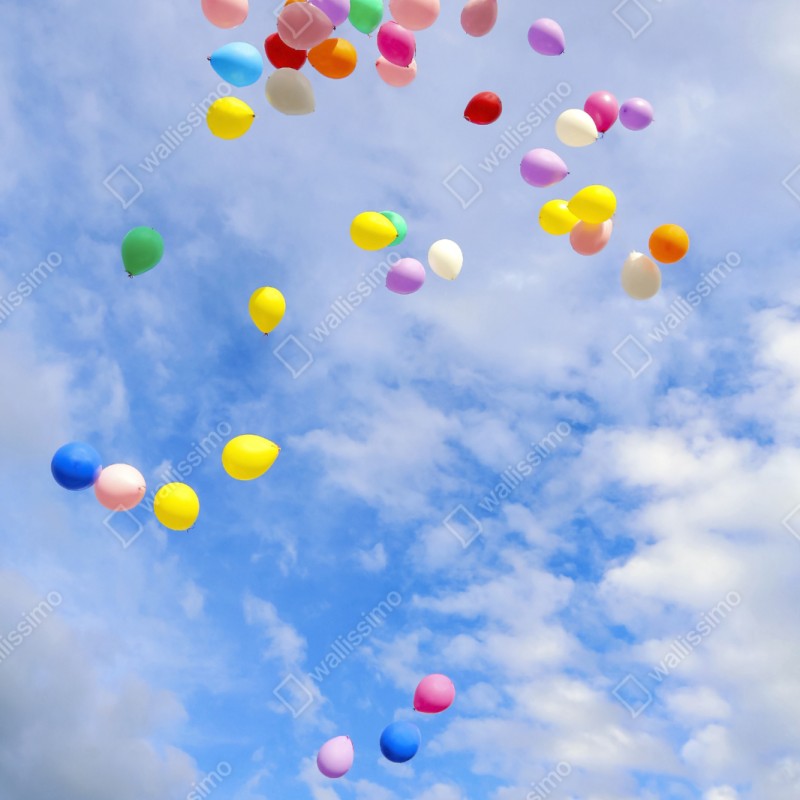 Repositionierbarer Aufkleber bunte luftballons steigen in den himmel – Wallnifity® Repositionierbarer Aufkleber bunte luftballons steigen in den himmel – Wallnifity®
