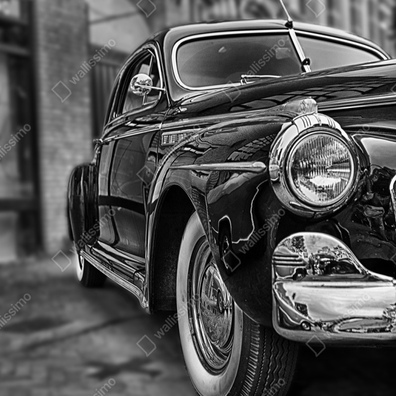 Repositionierbarer Aufkleber vintage klassisches auto auf kopfsteinpflaster – Wallnifity® Repositionierbarer Aufkleber vintage klassisches auto auf kopfsteinpflaster – Wallnifity®