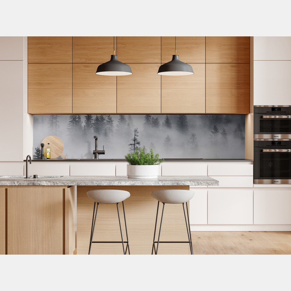 Repositionierbarer Aufkleber nebeliger kiefernwald – Wallnifity® Repositionierbarer Aufkleber nebeliger kiefernwald – Wallnifity®