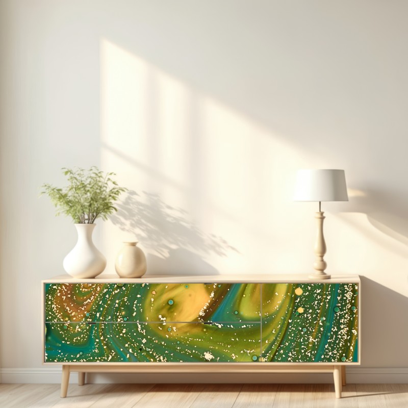 Repositionierbarer Aufkleber grün-goldene flüssige marmorierte kunst – Wallnifity® Repositionierbarer Aufkleber grün-goldene flüssige marmorierte kunst – Wallnifity®