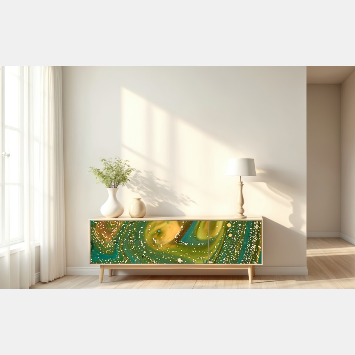 Repositionierbarer Aufkleber grün-goldene flüssige marmorierte kunst – Wallnifity® Repositionierbarer Aufkleber grün-goldene flüssige marmorierte kunst – Wallnifity®