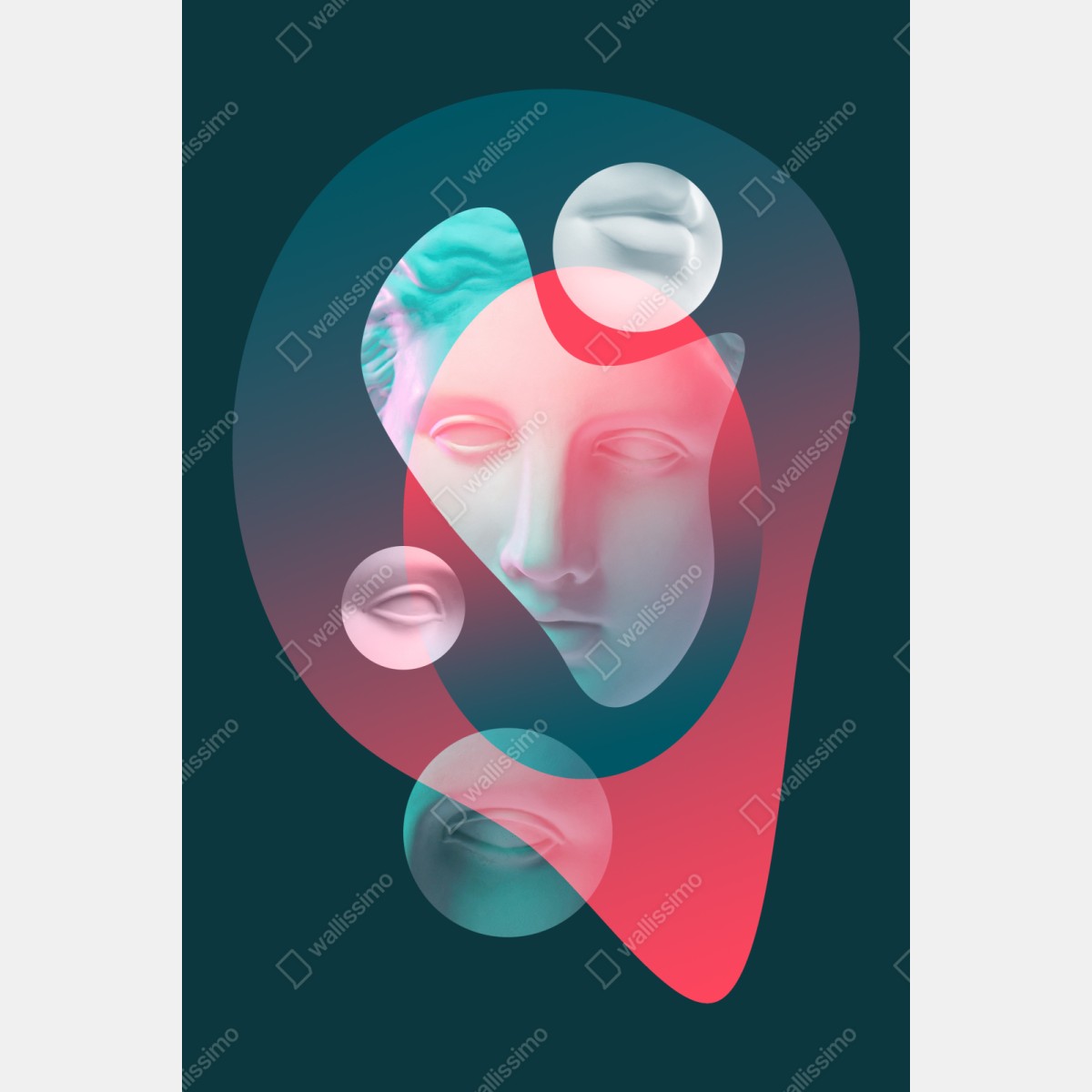 Repositionierbarer Aufkleber surreales klassisches gesicht im duoton – Wallnifity® Repositionierbarer Aufkleber surreales klassisches gesicht im duoton – Wallnifity®