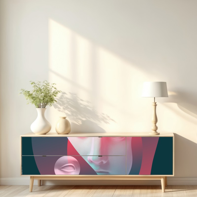 Repositionierbarer Aufkleber surreales klassisches gesicht im duoton – Wallnifity® Repositionierbarer Aufkleber surreales klassisches gesicht im duoton – Wallnifity®