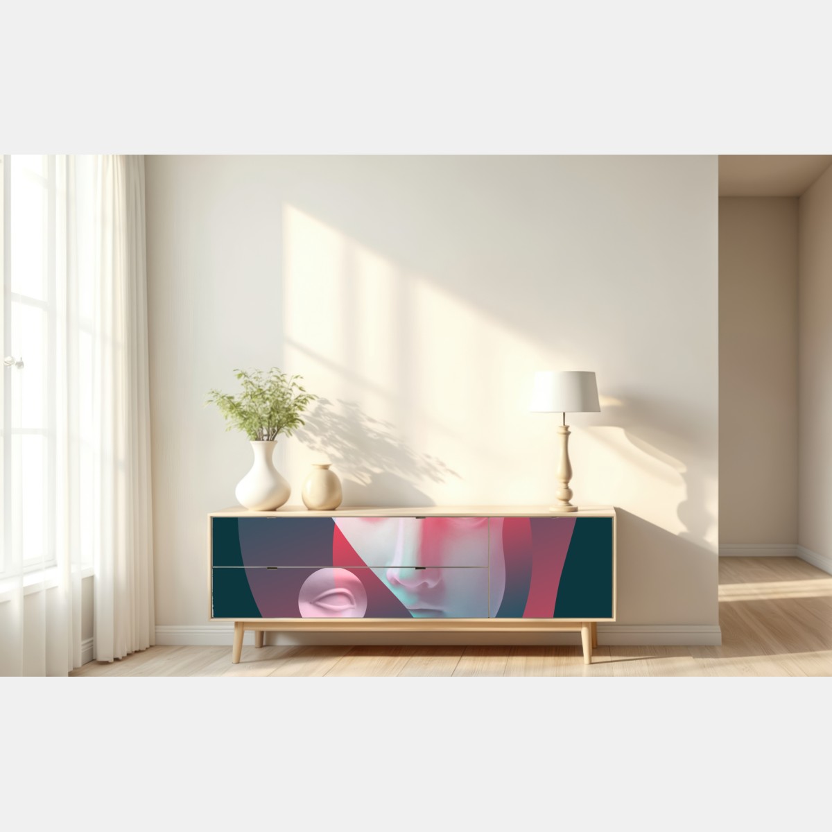 Repositionierbarer Aufkleber surreales klassisches gesicht im duoton – Wallnifity® Repositionierbarer Aufkleber surreales klassisches gesicht im duoton – Wallnifity®