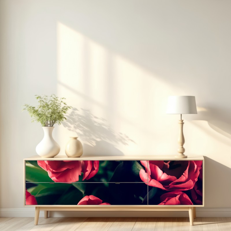 Repositionierbarer Aufkleber stimmungsvolles rosa tulpenbukett – Wallnifity® Repositionierbarer Aufkleber stimmungsvolles rosa tulpenbukett – Wallnifity®
