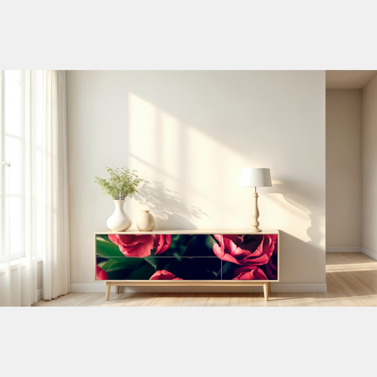 Repositionierbarer Aufkleber stimmungsvolles rosa tulpenbukett – Wallnifity® Repositionierbarer Aufkleber stimmungsvolles rosa tulpenbukett – Wallnifity®