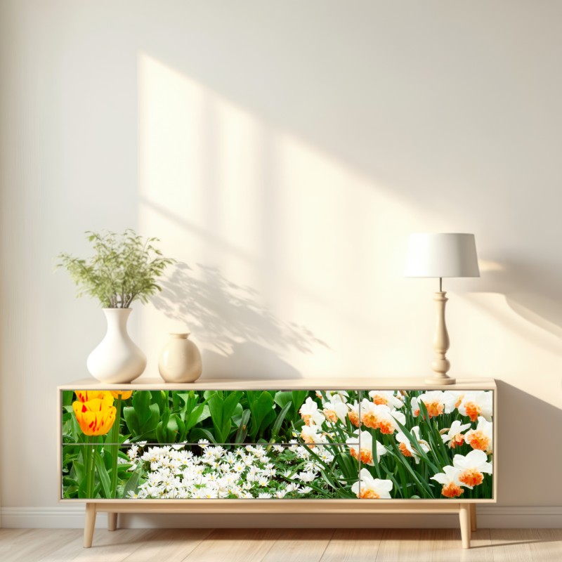 Repositionierbarer Aufkleber lebendiger frühlingsblumengarten – Wallnifity® Repositionierbarer Aufkleber lebendiger frühlingsblumengarten – Wallnifity®