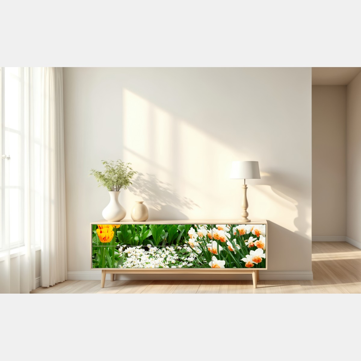 Repositionierbarer Aufkleber lebendiger frühlingsblumengarten – Wallnifity® Repositionierbarer Aufkleber lebendiger frühlingsblumengarten – Wallnifity®