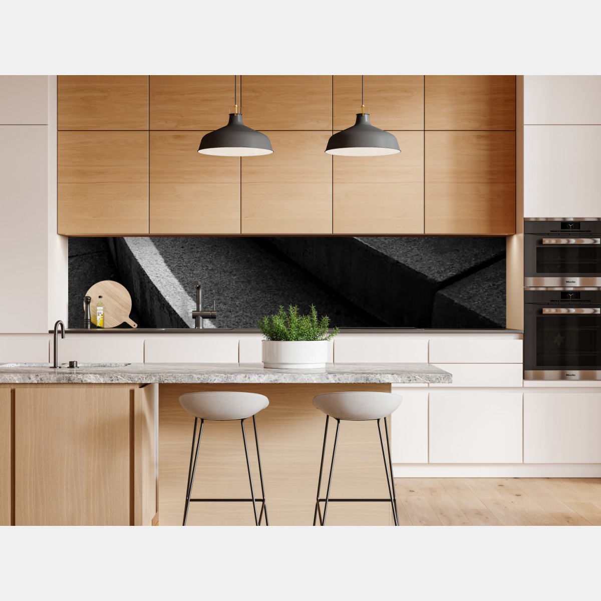 Repositionierbarer Aufkleber geschwungene betontreppe im schatten – Wallnifity® Repositionierbarer Aufkleber geschwungene betontreppe im schatten – Wallnifity®