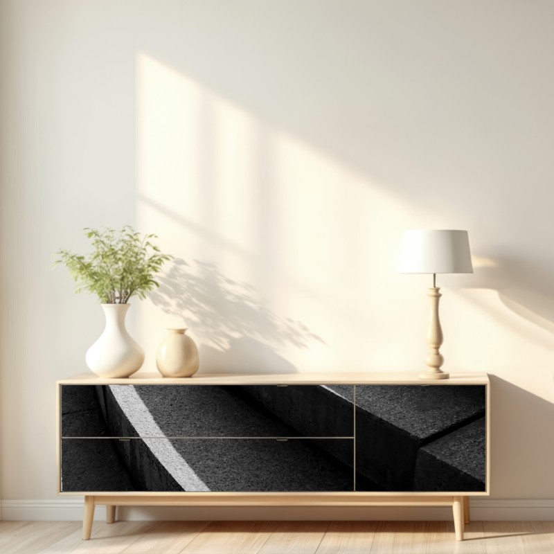 Repositionierbarer Aufkleber geschwungene betontreppe im schatten – Wallnifity® Repositionierbarer Aufkleber geschwungene betontreppe im schatten – Wallnifity®