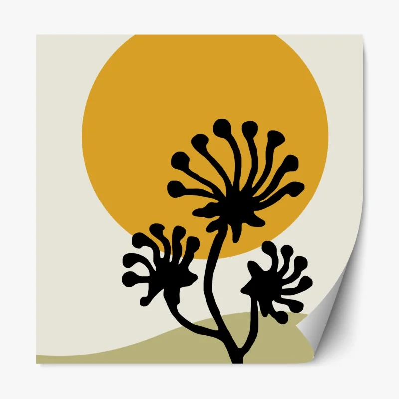 Repositionierbarer Aufkleber minimalistische botanische silhouette mit sonne – Wallnifity® Repositionierbarer Aufkleber minimalistische botanische silhouette mit sonne – Wallnifity®