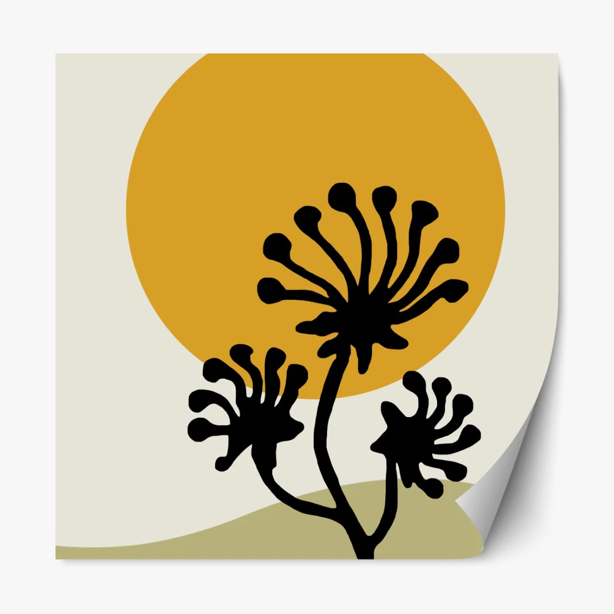 Repositionierbarer Aufkleber minimalistische botanische silhouette mit sonne – Wallnifity® Repositionierbarer Aufkleber minimalistische botanische silhouette mit sonne – Wallnifity®