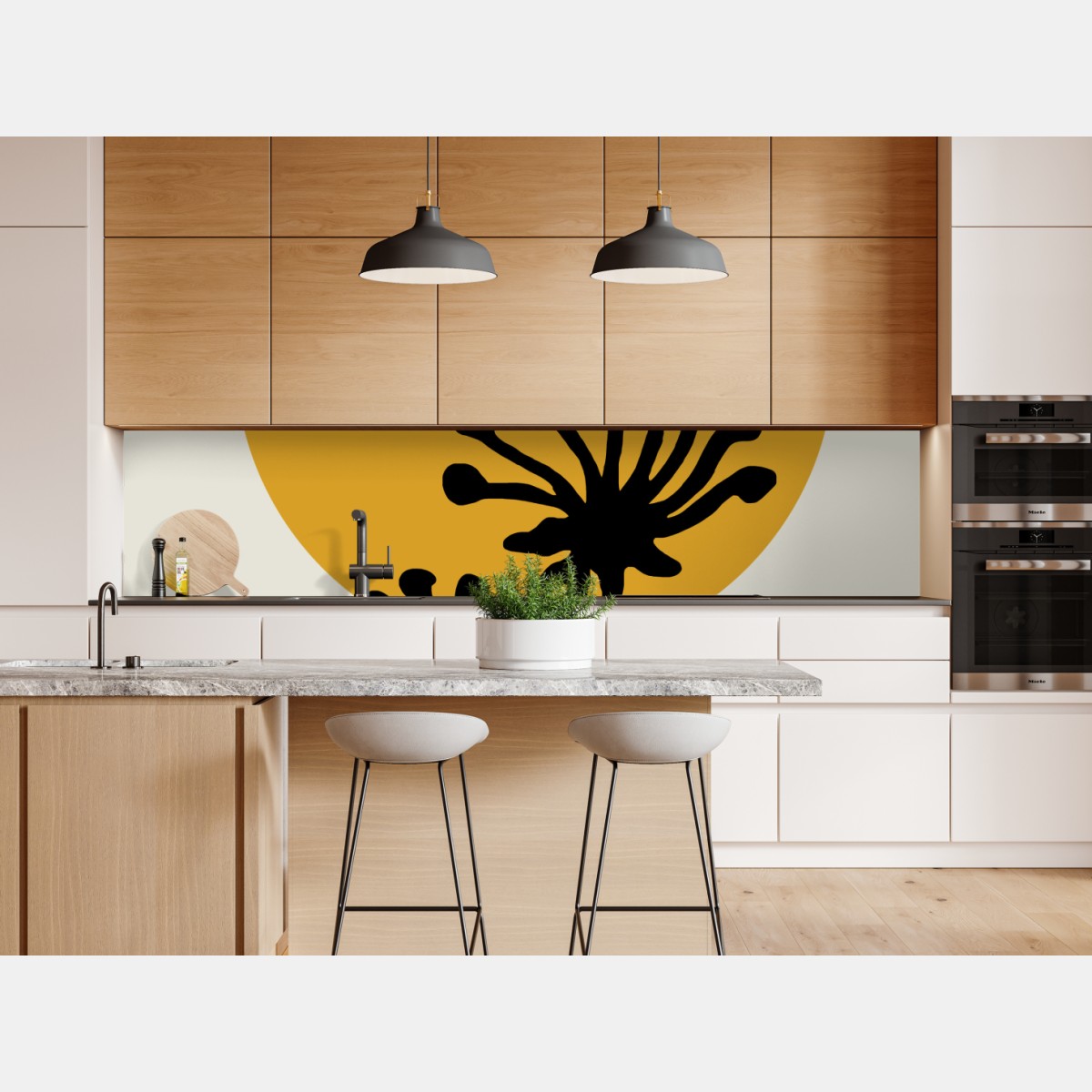 Repositionierbarer Aufkleber minimalistische botanische silhouette mit sonne – Wallnifity® Repositionierbarer Aufkleber minimalistische botanische silhouette mit sonne – Wallnifity®
