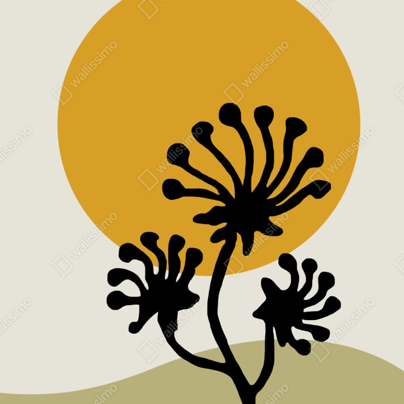 Repositionierbarer Aufkleber minimalistische botanische silhouette mit sonne – Wallnifity® Repositionierbarer Aufkleber minimalistische botanische silhouette mit sonne – Wallnifity®