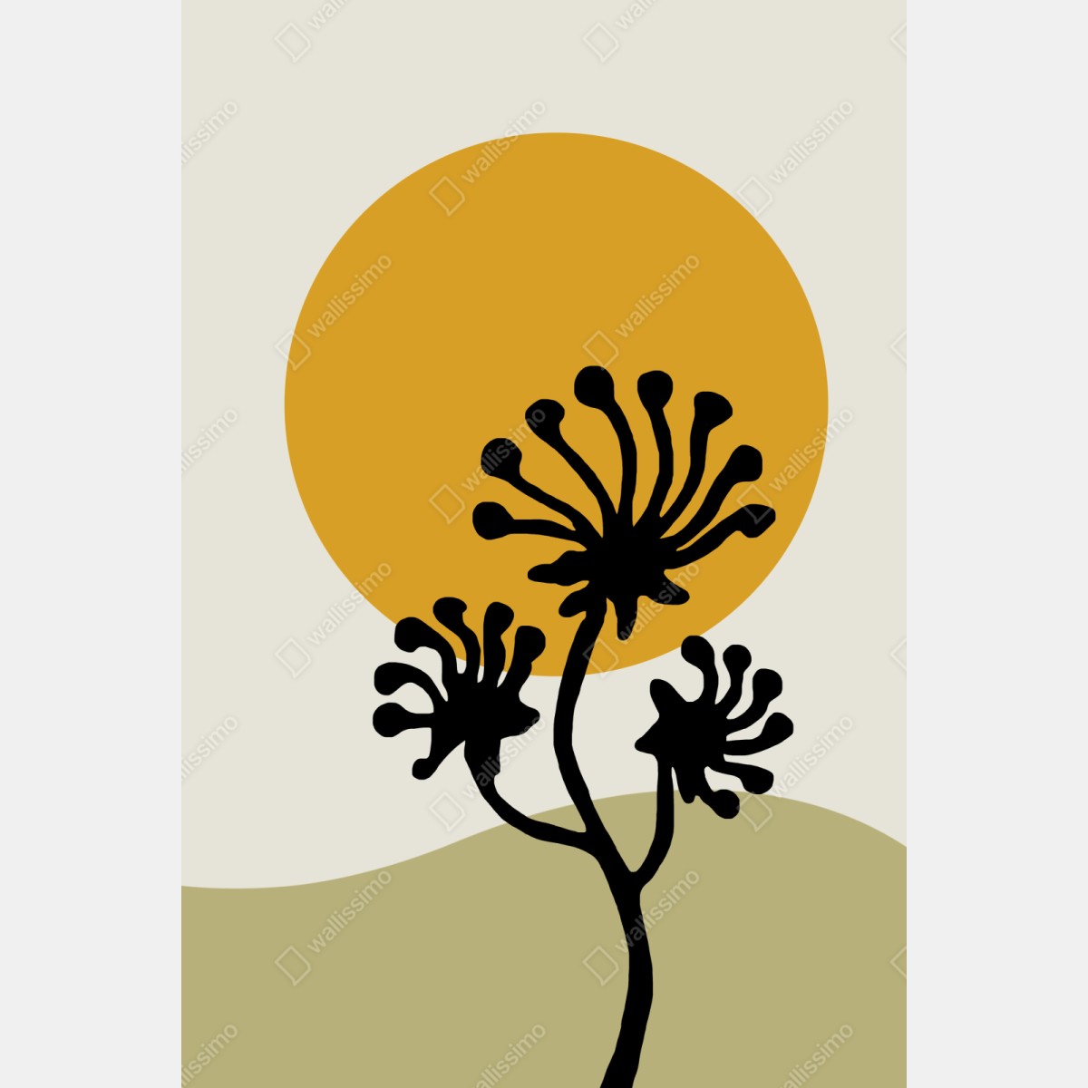 Repositionierbarer Aufkleber minimalistische botanische silhouette mit sonne – Wallnifity® Repositionierbarer Aufkleber minimalistische botanische silhouette mit sonne – Wallnifity®