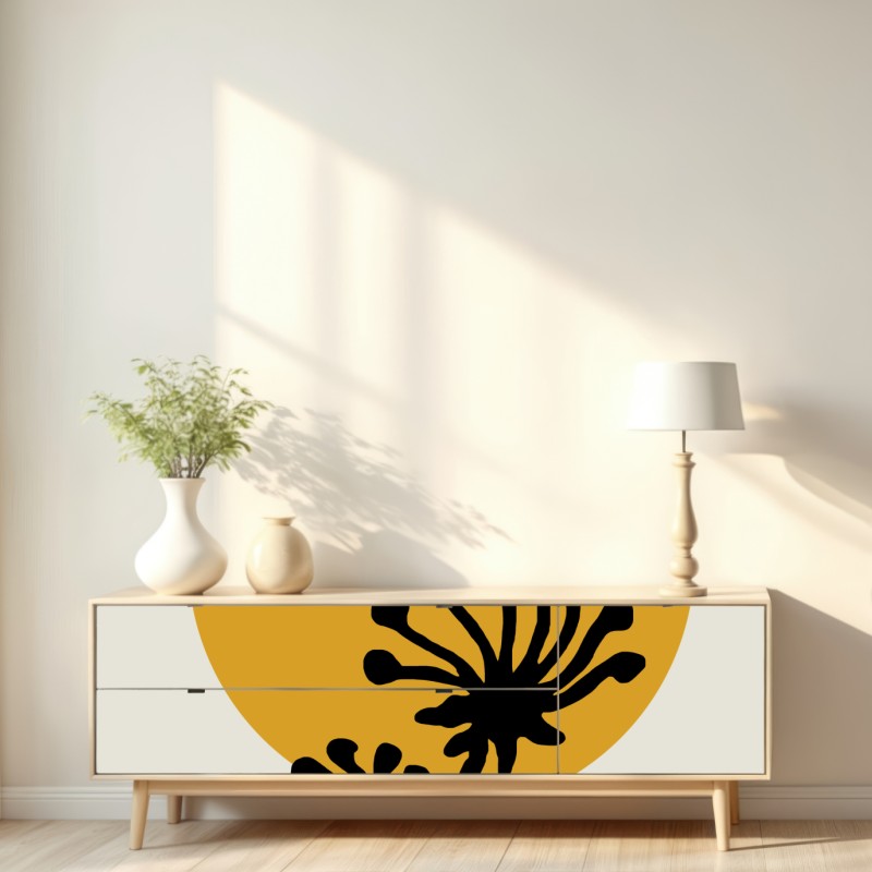 Repositionierbarer Aufkleber minimalistische botanische silhouette mit sonne – Wallnifity® Repositionierbarer Aufkleber minimalistische botanische silhouette mit sonne – Wallnifity®