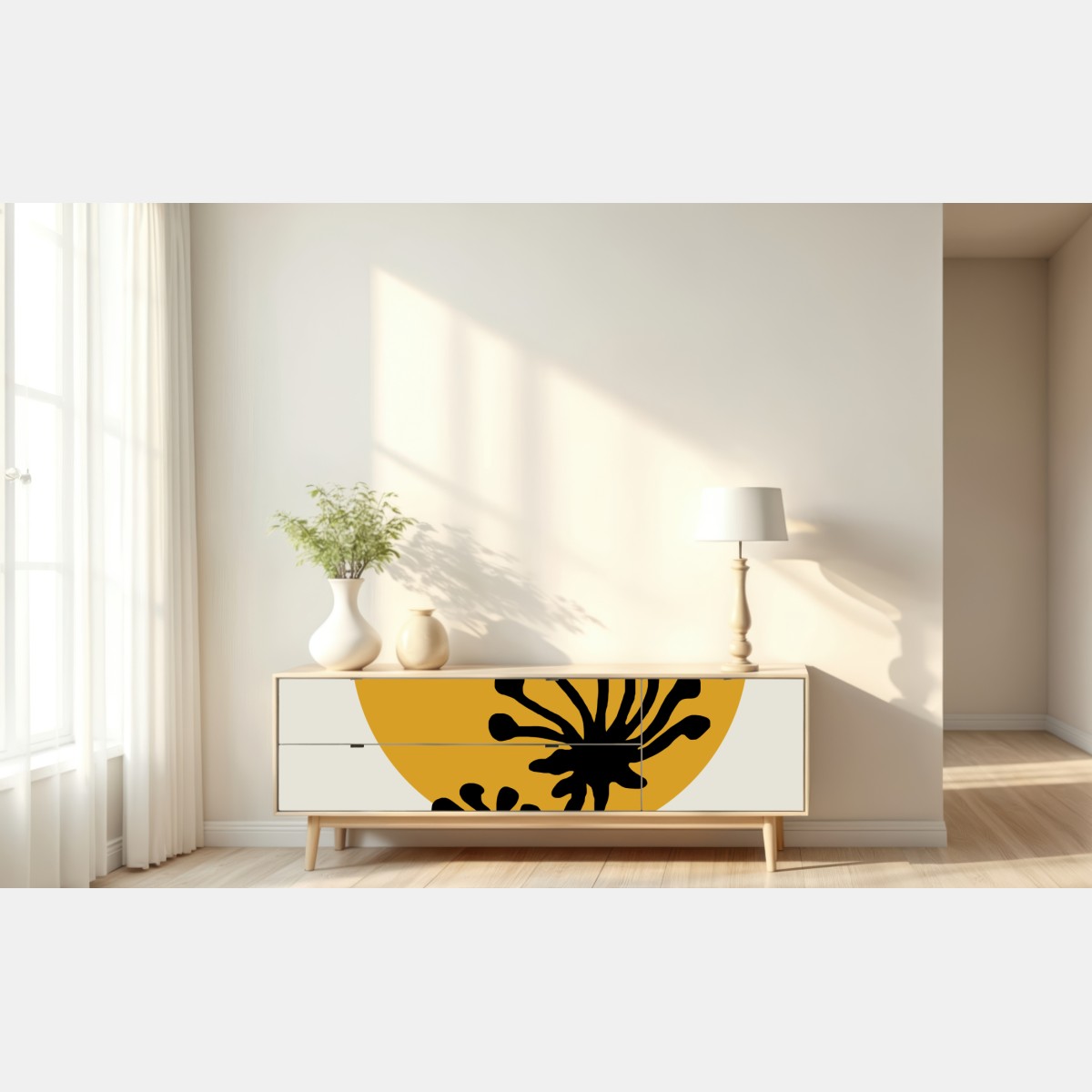 Repositionierbarer Aufkleber minimalistische botanische silhouette mit sonne – Wallnifity® Repositionierbarer Aufkleber minimalistische botanische silhouette mit sonne – Wallnifity®