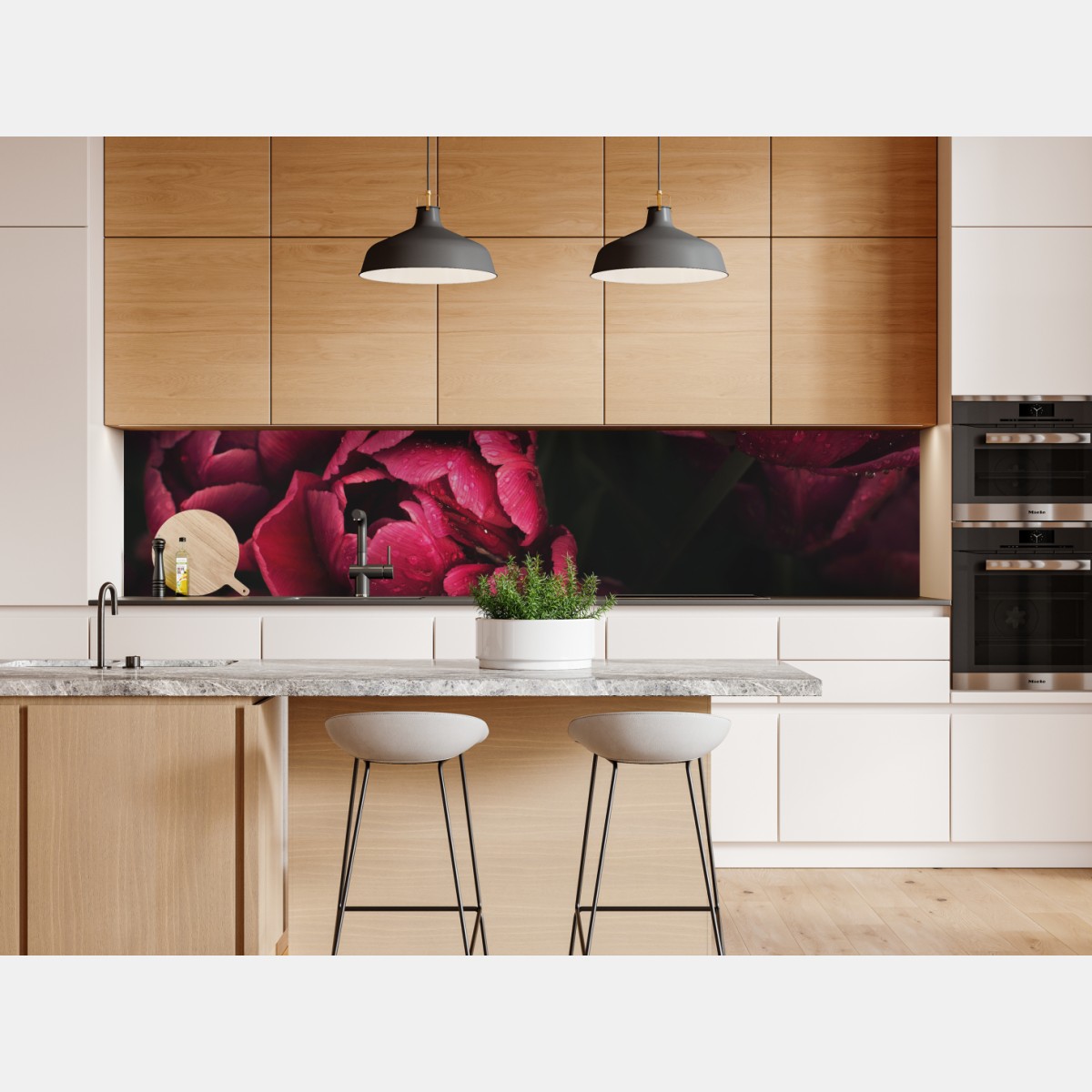 Repositionierbarer Aufkleber tiefrote blüten mit wassertropfen – Wallnifity® Repositionierbarer Aufkleber tiefrote blüten mit wassertropfen – Wallnifity®