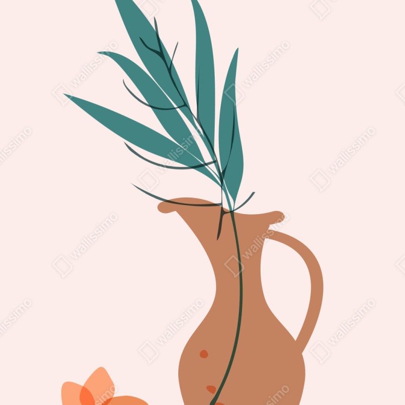 Repositionierbarer Aufkleber pastell botanische vase mit blättern – Wallnifity® Repositionierbarer Aufkleber pastell botanische vase mit blättern – Wallnifity®