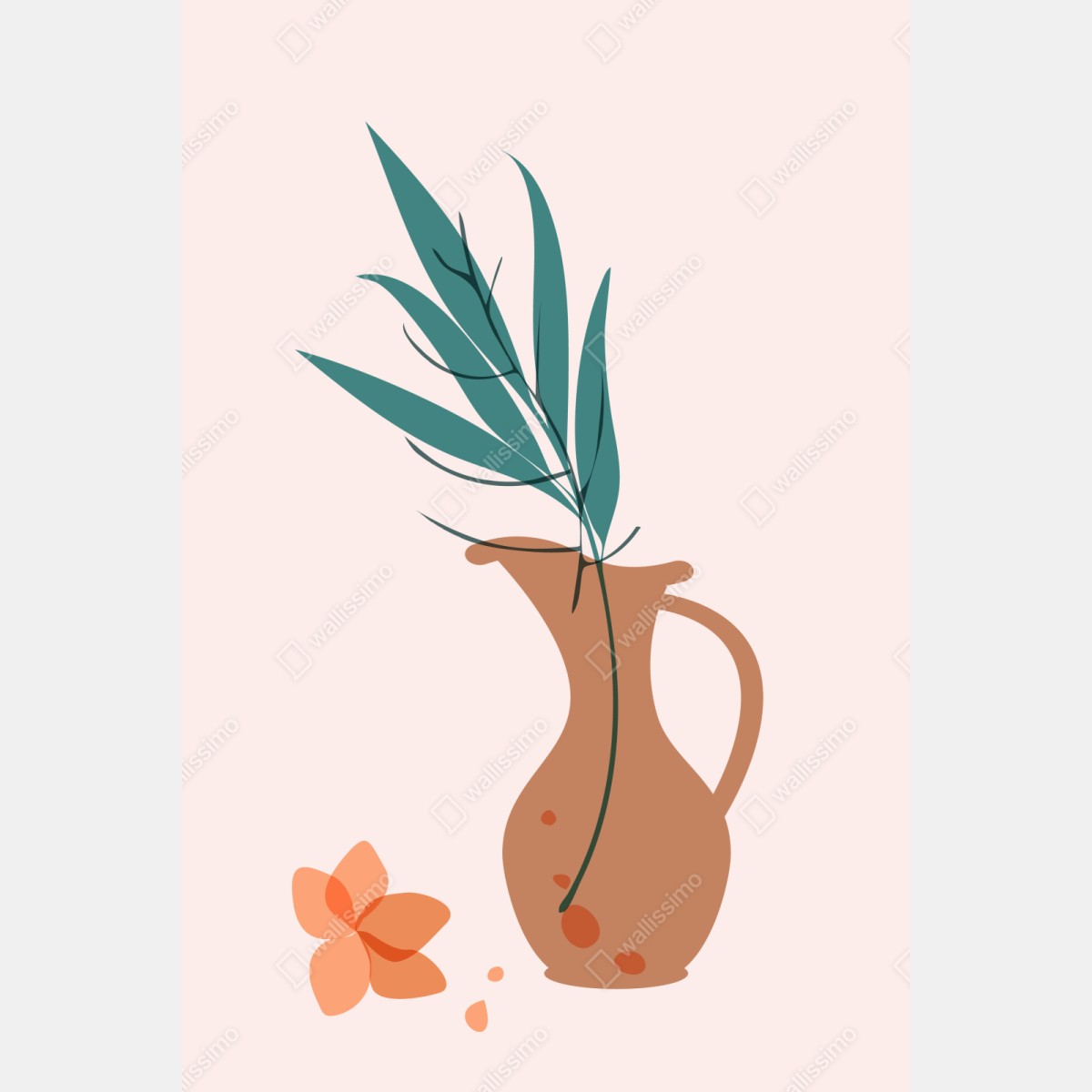 Repositionierbarer Aufkleber pastell botanische vase mit blättern – Wallnifity® Repositionierbarer Aufkleber pastell botanische vase mit blättern – Wallnifity®