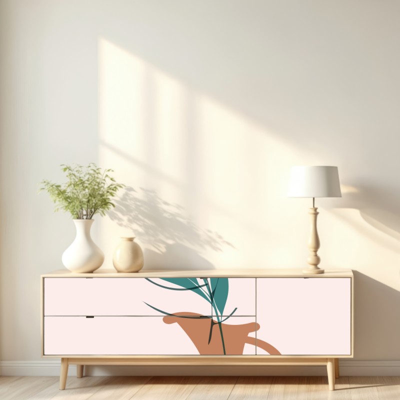 Repositionierbarer Aufkleber pastell botanische vase mit blättern – Wallnifity® Repositionierbarer Aufkleber pastell botanische vase mit blättern – Wallnifity®