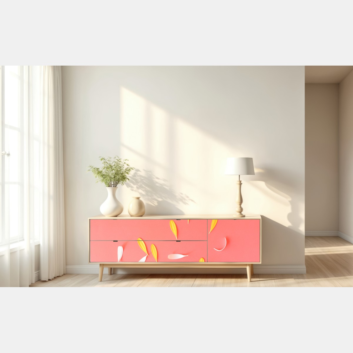 Repositionierbarer Aufkleber sonnige gelbe gerbera auf korallfarbenem hintergrund – Wallnifity® Repositionierbarer Aufkleber sonnige gelbe gerbera auf korallfarbenem hintergrund – Wallnifity®