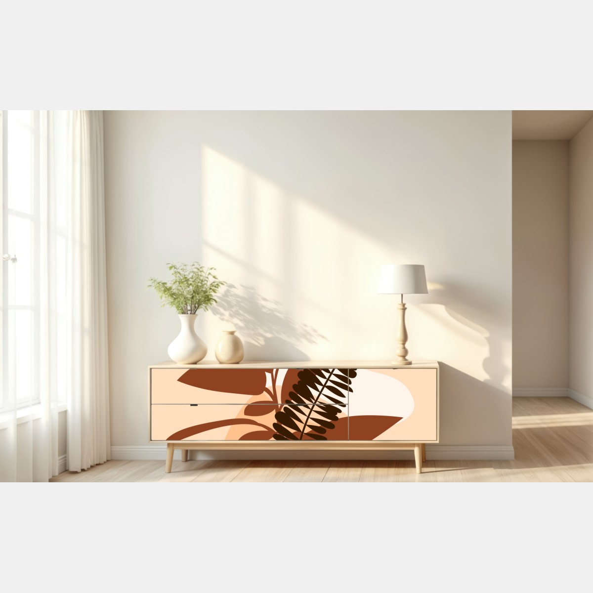 Repositionierbarer Aufkleber erdige abstrakte blätter – Wallnifity® Repositionierbarer Aufkleber erdige abstrakte blätter – Wallnifity®