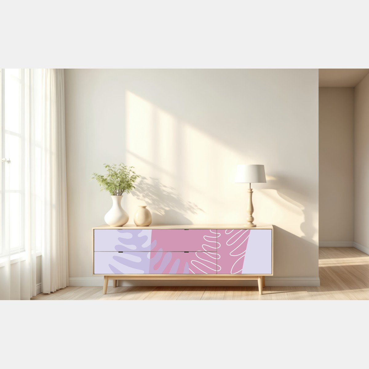 Repositionierbarer Aufkleber zarte pastell-botanische abstraktion – Wallnifity® Repositionierbarer Aufkleber zarte pastell-botanische abstraktion – Wallnifity®