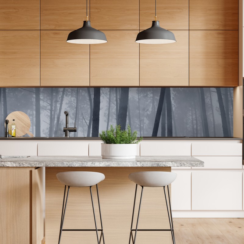 Repositionierbarer Aufkleber nebeliger kiefernwald – Wallnifity®