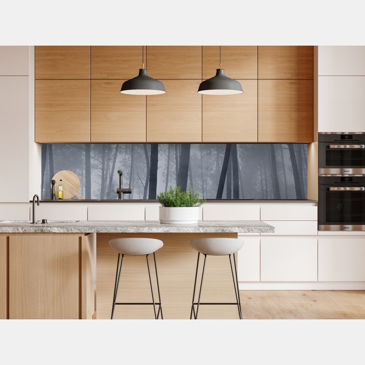 Repositionierbarer Aufkleber nebliger kiefernwald bei nacht – Wallnifity® Repositionierbarer Aufkleber nebliger kiefernwald bei nacht – Wallnifity®