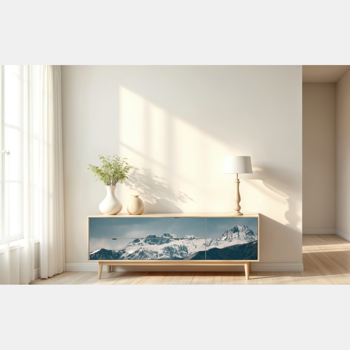 Repositionierbarer Aufkleber wüstendünen vor schneebedeckten gipfeln – Wallnifity® Repositionierbarer Aufkleber wüstendünen vor schneebedeckten gipfeln – Wallnifity®