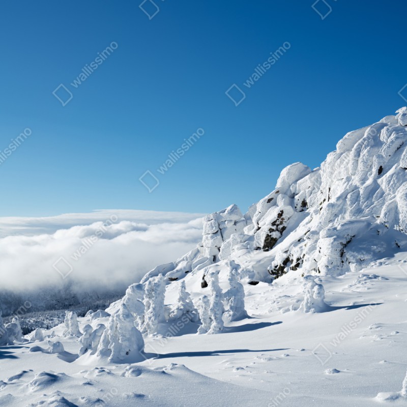 Repositionierbarer Aufkleber ruhige verschneite berglandschaft – Wallnifity® Repositionierbarer Aufkleber ruhige verschneite berglandschaft – Wallnifity®