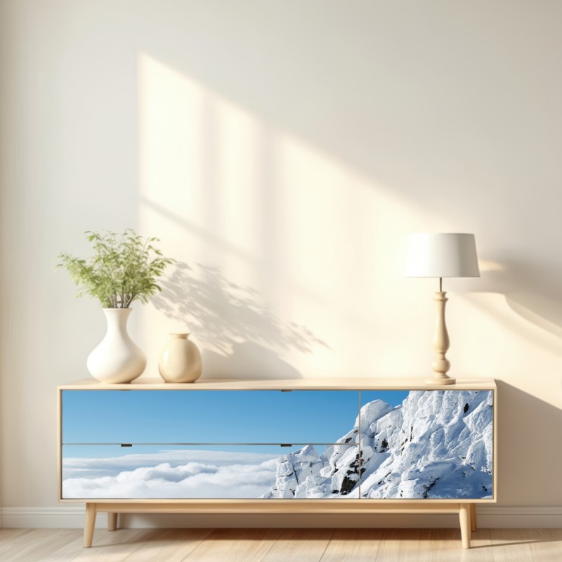 Repositionierbarer Aufkleber ruhige verschneite berglandschaft – Wallnifity® Repositionierbarer Aufkleber ruhige verschneite berglandschaft – Wallnifity®