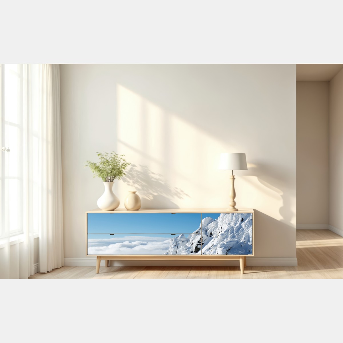 Repositionierbarer Aufkleber ruhige verschneite berglandschaft – Wallnifity® Repositionierbarer Aufkleber ruhige verschneite berglandschaft – Wallnifity®