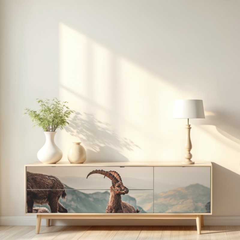 Repositionierbarer Aufkleber alpensteinbock auf felsigem kamm – Wallnifity® Repositionierbarer Aufkleber alpensteinbock auf felsigem kamm – Wallnifity®