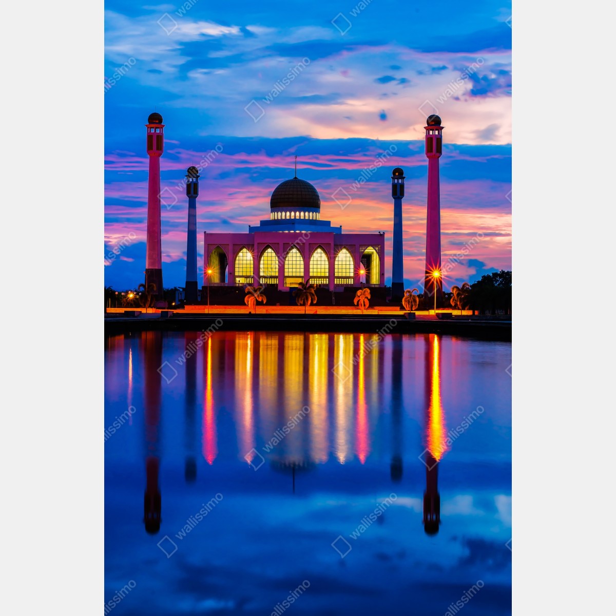 Repositionierbarer Aufkleber sonnenuntergang an der moschee in Songkhla – Wallnifity® Repositionierbarer Aufkleber sonnenuntergang an der moschee in Songkhla – Wallnifity®