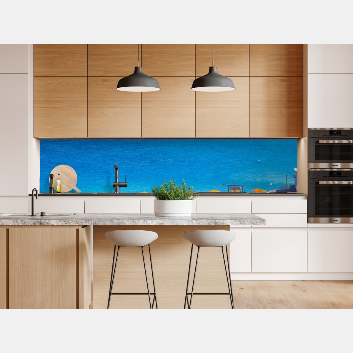 Repositionierbarer Aufkleber Rhodos strand mit bunten sonnenschirmen – Wallnifity® Repositionierbarer Aufkleber Rhodos strand mit bunten sonnenschirmen – Wallnifity®