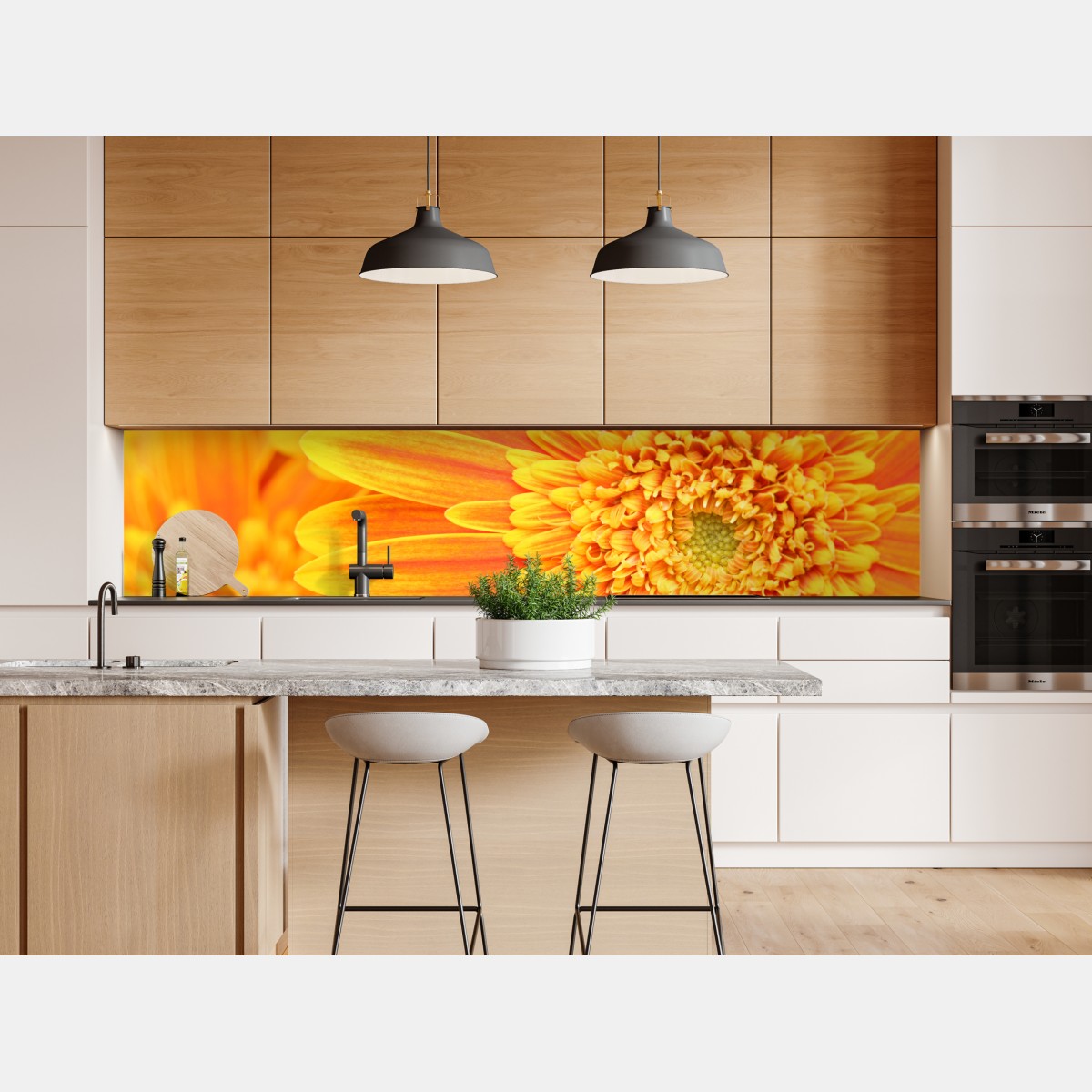 Repositionierbarer Aufkleber leuchtende orange gerbera in makro – Wallnifity® Repositionierbarer Aufkleber leuchtende orange gerbera in makro – Wallnifity®