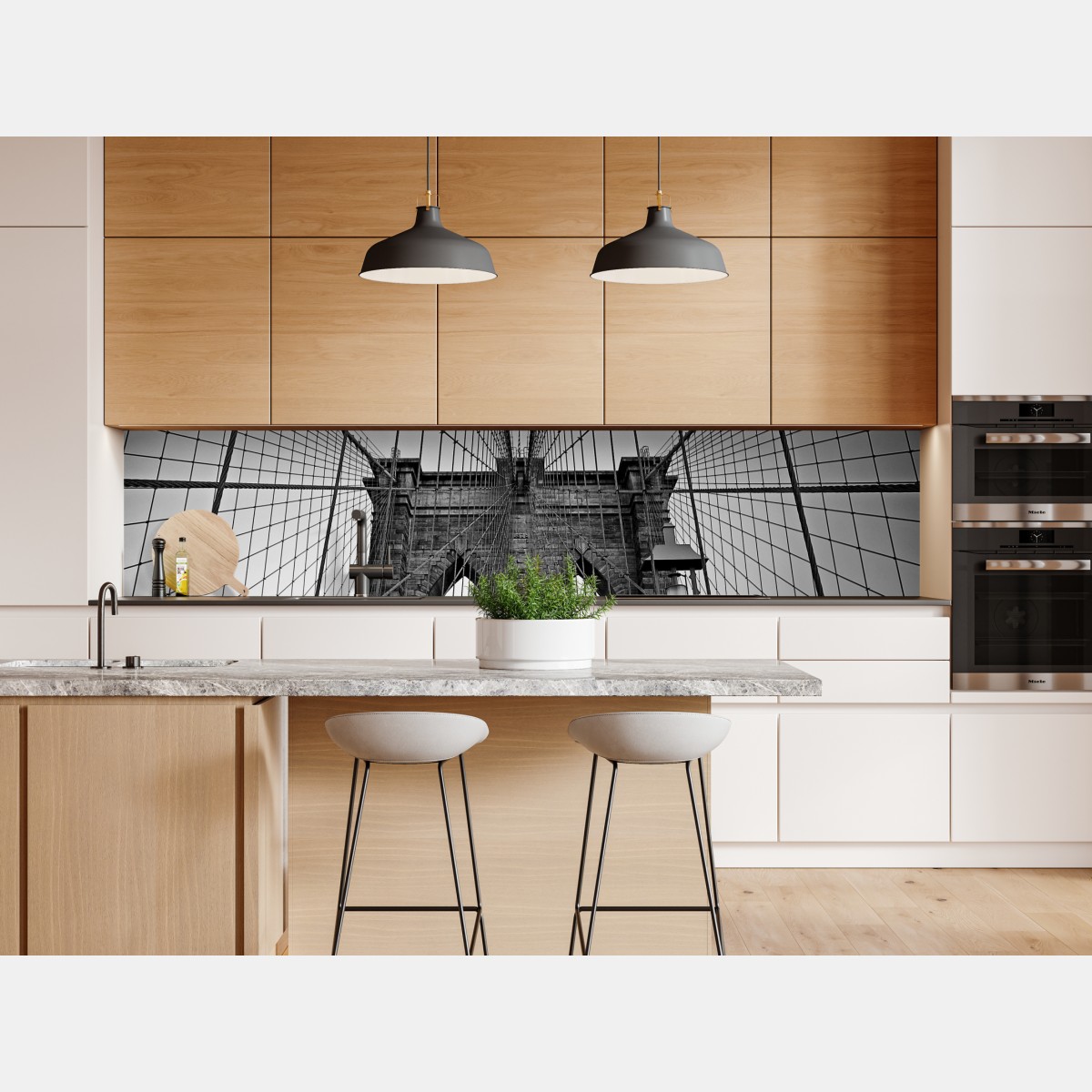 Repositionierbarer Aufkleber symmetrische hängebrücke in schwarzweiß – Wallnifity® Repositionierbarer Aufkleber symmetrische hängebrücke in schwarzweiß – Wallnifity®