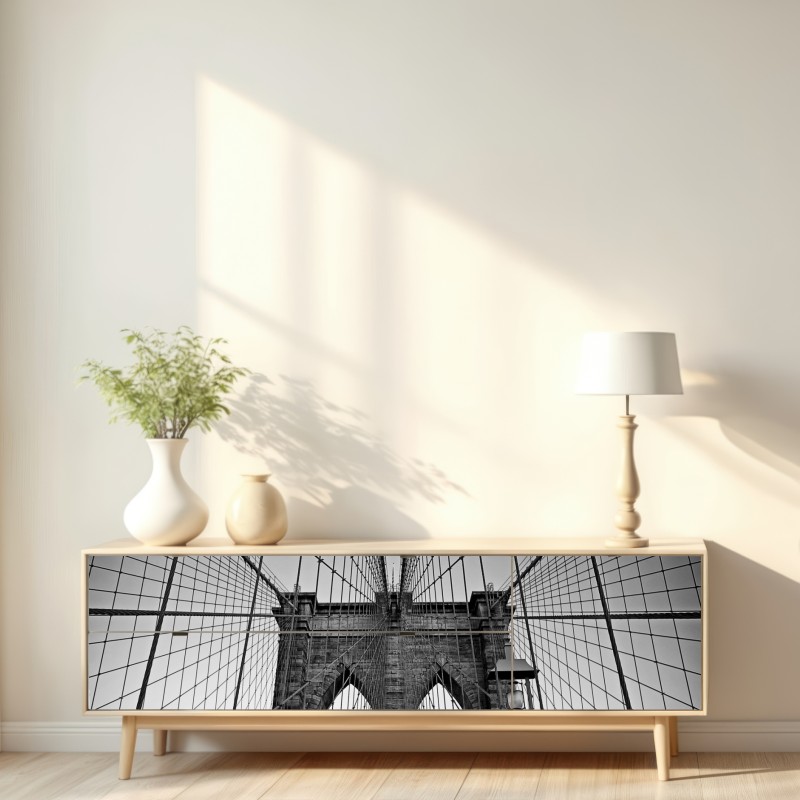 Repositionierbarer Aufkleber symmetrische hängebrücke in schwarzweiß – Wallnifity® Repositionierbarer Aufkleber symmetrische hängebrücke in schwarzweiß – Wallnifity®