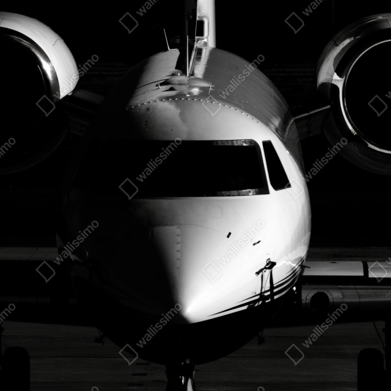Repositionierbarer Aufkleber monochrome frontalansicht eines privatjets – Wallnifity® Repositionierbarer Aufkleber monochrome frontalansicht eines privatjets – Wallnifity®