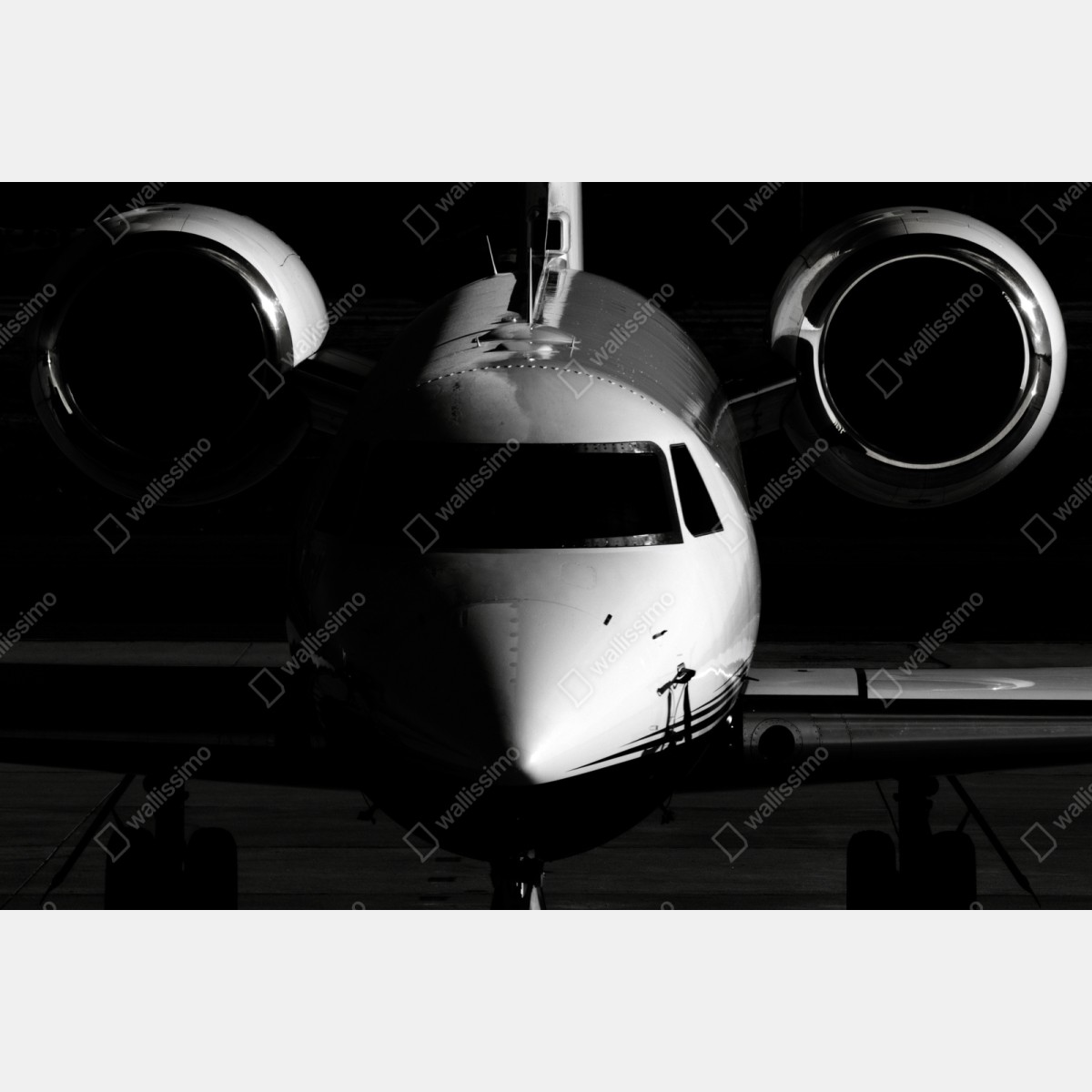 Repositionierbarer Aufkleber monochrome frontalansicht eines privatjets – Wallnifity® Repositionierbarer Aufkleber monochrome frontalansicht eines privatjets – Wallnifity®