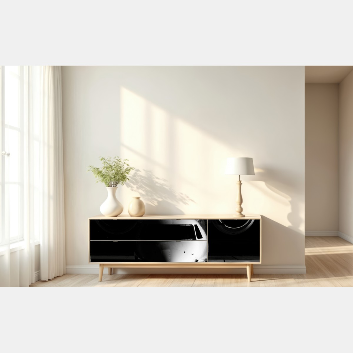 Repositionierbarer Aufkleber monochrome frontalansicht eines privatjets – Wallnifity® Repositionierbarer Aufkleber monochrome frontalansicht eines privatjets – Wallnifity®