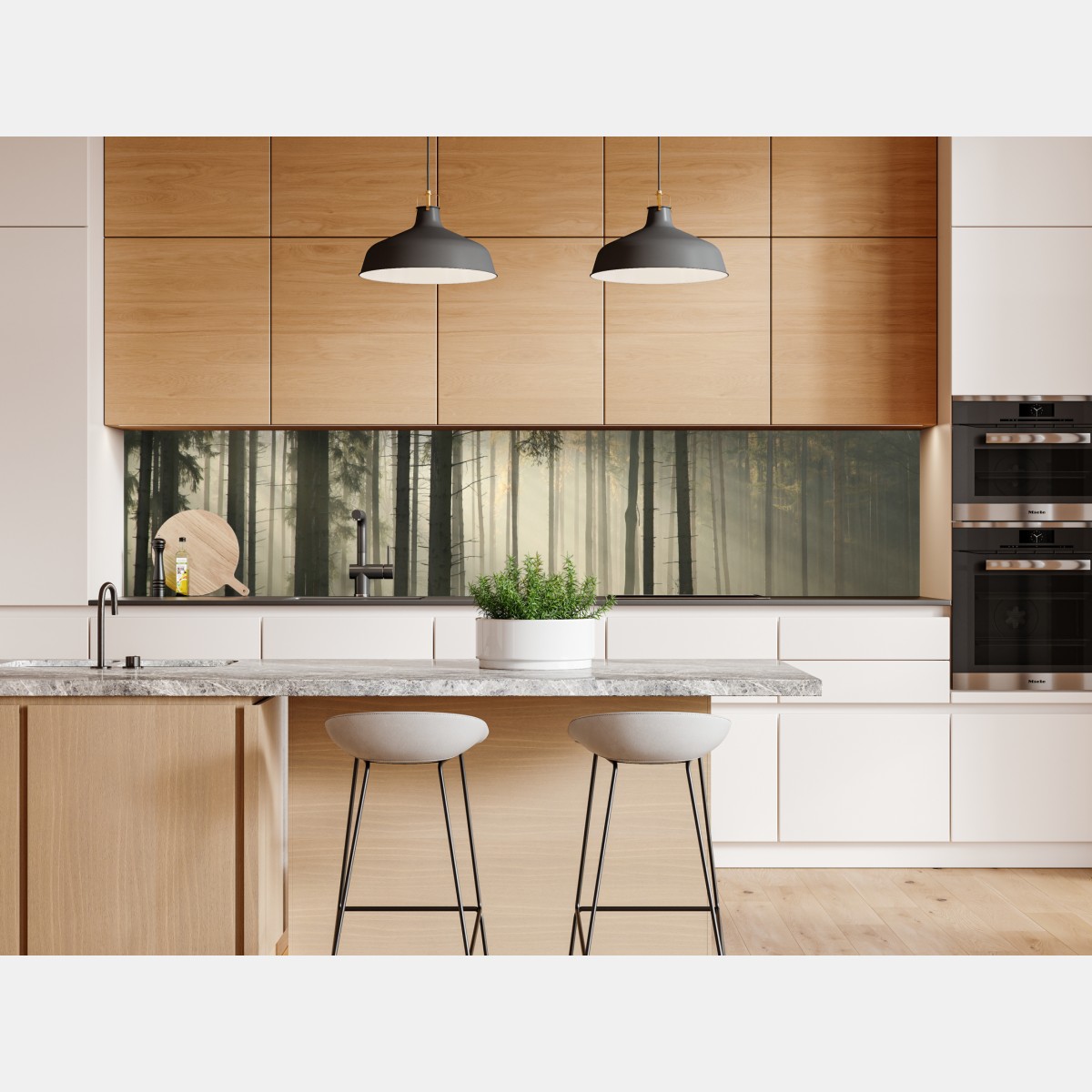 Repositionierbarer Aufkleber nebliger morgenwald mit sonnenstrahlen – Wallnifity® Repositionierbarer Aufkleber nebliger morgenwald mit sonnenstrahlen – Wallnifity®
