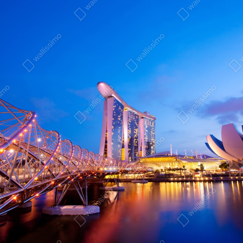 Repositionierbarer Aufkleber stadtbild Marina Bay bei dämmerung – Wallnifity® Repositionierbarer Aufkleber stadtbild Marina Bay bei dämmerung – Wallnifity®