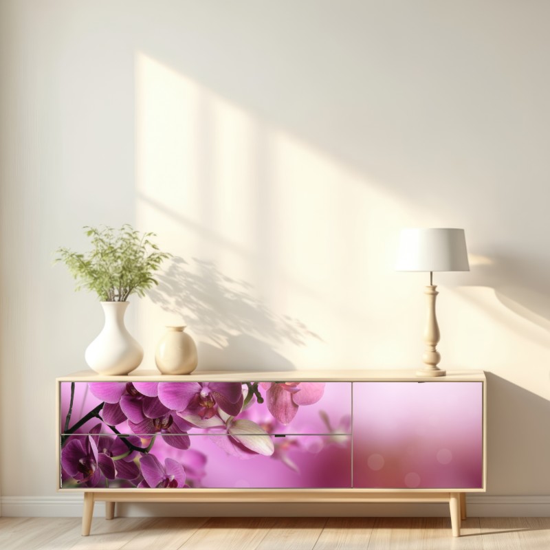 Repositionierbarer Aufkleber rosa orchideen spiegelung – Wallnifity® Repositionierbarer Aufkleber rosa orchideen spiegelung – Wallnifity®