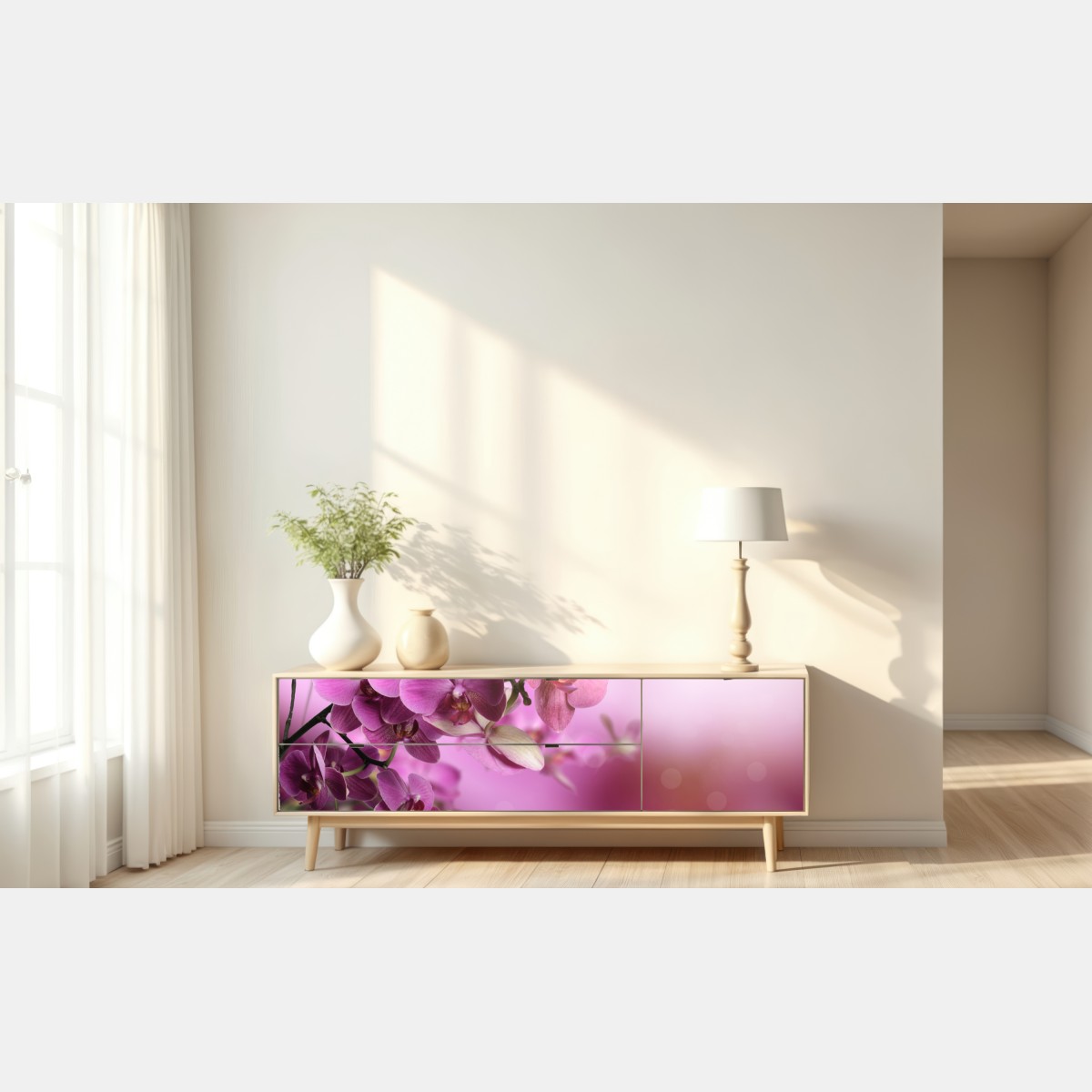 Repositionierbarer Aufkleber rosa orchideen spiegelung – Wallnifity® Repositionierbarer Aufkleber rosa orchideen spiegelung – Wallnifity®
